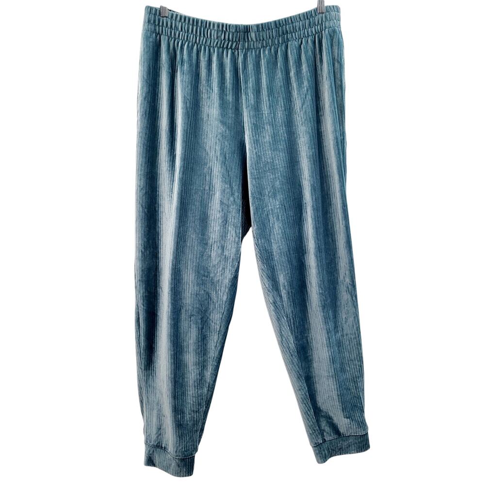 cobble lane Blue Velour Ribbed Drawstring Waist Jogger Pants Women's Size XL